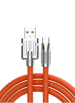 اشتري كابل USB نوع C سلك شحن 1.5 متر، 6 أمبير سريع الشحن نوع C شاحن 120 واط، تصميم واجهة سلك الزنك، سلك مرن فائق التحمل، هاتف أندرويد برتقالي متوافق في السعودية