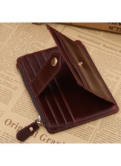 Buy PU Leather Creative Minimalist Money Clip Front Pocket Wallet with Zipper, Multifunction Slim Wallet Coin Purse with Lock Button (Coffee) in UAE