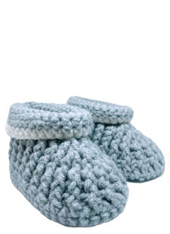 Buy Braided Baby Booties Grey with White Border 4.5 inch sole for 3 to 6 months baby feet in UAE