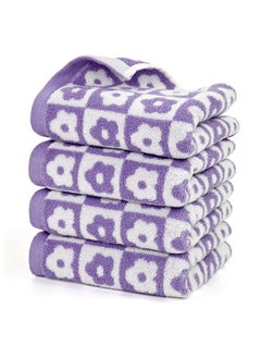 اشتري SYOSI Cotton Face Towels, Set of 4 Checkered Floral Bathroom Hand Towels, Soft Lilac Flower Towels for Everyday Use, 29” x 13”, Purple في السعودية