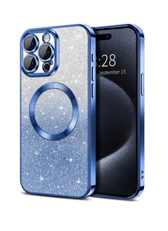 Buy iPhone 15 Pro Max Case Clear Magnetic Glitter Phone Cases [Compatible with MagSafe] Full Camera Lens Protector Slim Gradient Sparkle Luxury Plating Shockproof Protective Cover Women in UAE