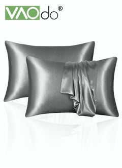 Buy 2 Silk Pillowcase Set Soft Breathable 51*102CM Grey in Saudi Arabia