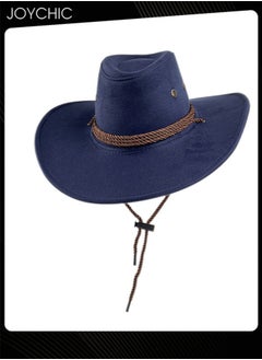 Buy Classic Wide Brim Sun Protection Western Cowboy Style Hat with Adjustable Drawstring for Men Outdoor Travel Camping Navy Blue in Saudi Arabia