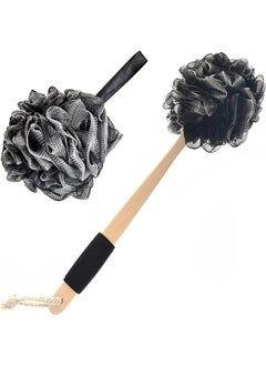 Buy Loofah Back Scrubber with Bamboo Charcoal ,Loofah Sponge with Long Handle for Shower | Exfoliating Luffa Bath Sponge for Body & Back in UAE