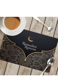 اشتري Eid Mubarak Placemats Ramadan Cotton Burlap Double Sided Table Mat Eid Decorations Moon Church Lantern Place Mats for Ramadan Eid Mubarak Kitchen Dining Room Table Decoration(42*32cm） في السعودية