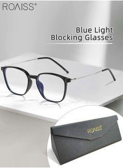 اشتري Blue Light Blocking Glasses Blue Light Filter Computer Reading Gaming TV Phones Square Eyeglasses Fashion Anti Eyestrain Headache Eyewear for Men Women Glossy Black Silver 52mm في السعودية