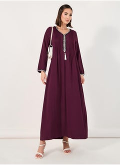 Buy Pintuck Detail Jalabiya with Tassel Trim in Saudi Arabia