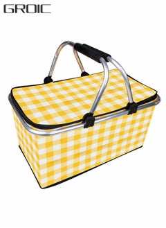 Buy 30L Large Picnic Basket Shopping Travel Camping Grocery Bags,Insulated Picnic Basket,Leak-Proof Collapsible Cooler Bag,Grocery Basket with Lid and 2 Sturdy Handles,Camping Supplies in UAE