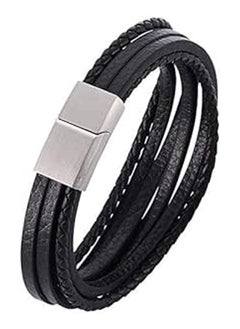 Buy GJJYY Mens Genuine Leather Braided Stainless Bracelet 316L Chain Multi-layer Brown Black Magnetic Clasp Rope Wristband Gift for Men in Egypt