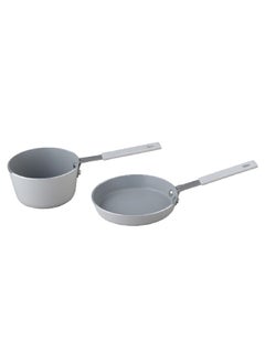 Buy 2-Piece Durable Non-Stick Aluminium Mini Cookware Set Grey 10 x 10 x 10 cm 2019M-05-G in Saudi Arabia