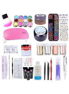 Buy 74Pcs Nail Extension Set UV Lamp Building Glue Fiberglass Molds Rhinestones Decoration Manicure Builder Kit in UAE