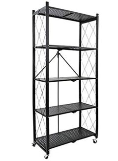 Buy 5 Tier Foldable Standing Storage Rack Shelf Unit With Wheel for Kitchen Garage Home Closet Office Heavy Duty Shelves black in UAE