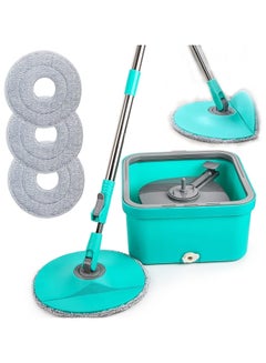 Buy Spin Mop and Bucket Set with Separate Clean and Dirty Water, Self Cleaning Dry Wet Floor Mop with 2 Washable and Reusable Pad, Mop Bucket with Wringer. in UAE