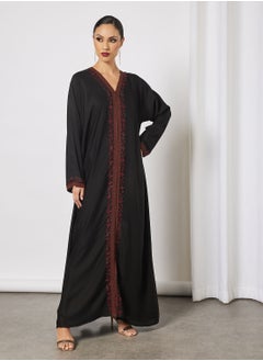 Buy Abaya With Contrasting Stone Work And Lace Embellished in Saudi Arabia