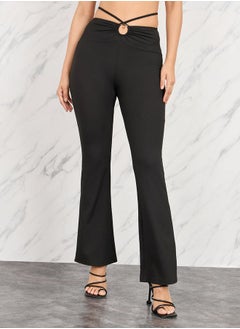 Buy Front Metal Ring Detail Back Tie Up Flare Leggings in Saudi Arabia