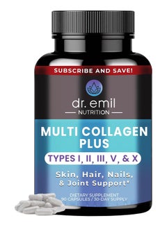 Buy Multi Collagen Pills (Types I, II, III, V & X) - Collagen Peptides + Absorption Enhancer - Grass Fed Collagen Protein Blend for Anti-Aging, Hair, Skin, Nails and Joints (90 Collagen Capsules) in Saudi Arabia
