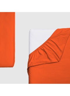 Buy 1-Piece Solid Fitted Sheet Neon Orange Single Double Queen Size Made With High Quality 96GSM Microfiber in Saudi Arabia