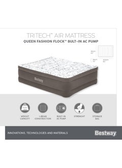 Buy Bestway 2.03m x 1.52m x 56cm Tritech Fashion Flock Air Mattress Queen Built-in AC Pump in Saudi Arabia