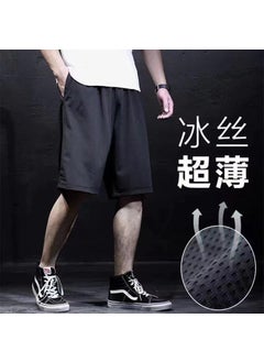 اشتري Summer Ice Silk Mesh Shorts Mens Quick-drying Sports Pants Thin Casual Outer Wear Loose Five-point Large Size Ice Silk Pants Black Mesh Pants في السعودية