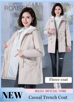 Buy Women Jackets Hooded Windbreaker Female Fleece Warm Thick Cotton Padded Women Mid-Length Plus Fleece Hooded Cotton Jacket Women Zip-In Hooded Coat. in Saudi Arabia