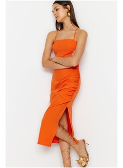 اشتري Orange Drape Detailed Midi Elegant Evening Dress TPRSS23EL00543 في مصر