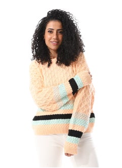 اشتري Fancy Cable Knitted Pattern Slip On Pullover_ Pastel Orange, Mint Green & Beige في مصر