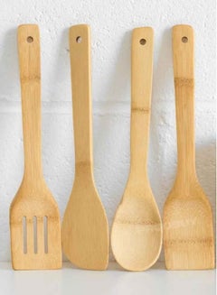 Buy Wooden Spoons For Cooking 4 Piece Organic Bamboo Utensil Set For High Heat Stirring In Nonstick Pots & Pans Quality in UAE