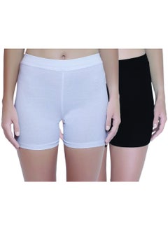 Buy Women’s/Girl’s Cotton Lycra High Waist Under Skirt/Cycling Shorts, (Pack Of 2) White/Black in UAE