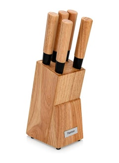 Buy 6-Piece Kitchen Knife Set with Wooden Block, Stainless Steel  Pascual Series Chef Knife, Slicing Knife, Bread Knife, Utility Knife, Paring Knife in UAE