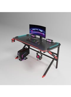 Buy Karnak K-Shaped Gaming Workstation Professional RGB Lights in LED with Cup Holder and Headphone Hook's account Carbon Fiber Office Computer Desktop Tables, 120CM in UAE