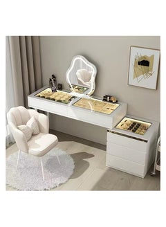 Buy Modern Luminous Dressing Table Set, Vanity Desk with Illuminated Mirror and Chair, Makeup Table with Ample Chest of Drawers, Dresser for Bedroom Home Gift Girls Womens. in UAE