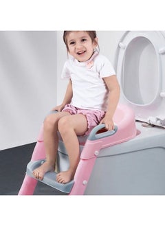 Buy Non-toxic Specially Designed Foldable Toilet Seat with Step Ladder Potty Training Seat for Your Kids (Pink) in Saudi Arabia