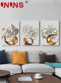 Buy 3-Piece Printed Wall Art,White Flower Gold Leaf Canvas Painting,Wall Art For Bedroom Living Room Office Wall Decor,40x60cm(Only Drawing Core) in Saudi Arabia