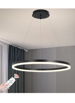 اشتري Modern LED Pendant Light,3 Color Dimming Modern Led Chandelier With Remote Control,1 Ring Black Adjustable Height Chandelier for Dining Room,Kitchen 23W في الامارات