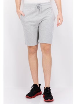 اشتري Men Drawstring Brand Logo Basic Shorts, Grey Marl في الامارات