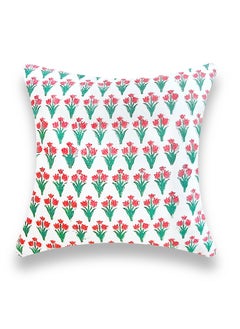 Buy Premium Non-Allergenic Hand Block Printed Quilted Organic Cotton Cushion Cover 40 Cm X 40 Cm Red And Green in UAE