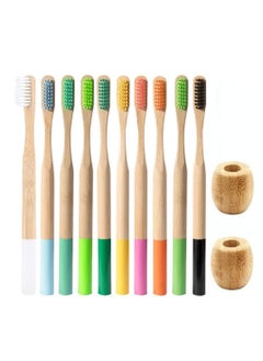 Buy 10pcs Bamboo Toothbrushes Set Natural Wood Toothbrushes with 2pcs Toothbrush Holder Stand Soft Toothbrush Biodegradable Brushes for Home in Saudi Arabia