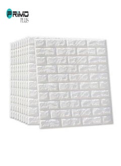 Buy 10-Piece 3D Brick Pattern Decorative Adhesive Wallpaper Set White in Saudi Arabia