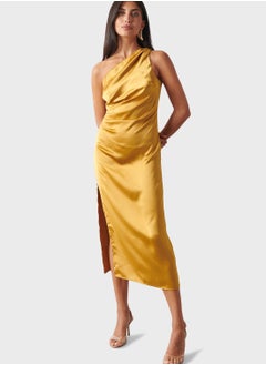 Buy One Shoulder Side Slit Ruched Dress in Saudi Arabia