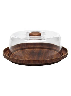 Buy Evelin Cake Stand with Dome Cover 1 Set Wooden Multi Functional Serving Platter and Cake Plate Home Kitchen Wood Food Tray with Glass Cover, Brown, 10286M in UAE