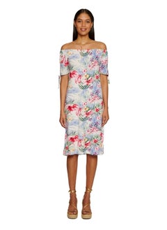 Buy Floral Off-Shoulder Midi Dress in UAE