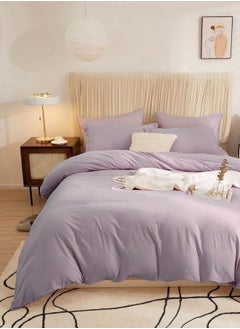 Buy Washable Cotton 6 Piece King Size Duvet Cover Plain Design, Lavender Color in UAE