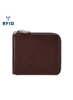 Buy Dujiang New Men's Genuine Leather Wallet Horizontal Multi-card Men's Coin Purse Vintage Short Zipper Wallet in Saudi Arabia