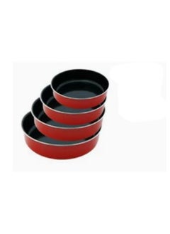 Buy Set of 4 Non-Stick Aluminium Plates Red/Black in Saudi Arabia