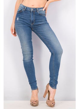 اشتري Women Regular Fit Ripped Stretchable Jeans, Blue في السعودية