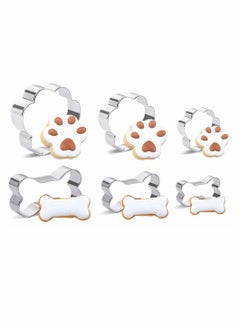 اشتري 6 Piece Dog Cookie Cutter Set, Cartoon Dog Bone, Paw Print Animal Cookie Cutters Dog Shaped Mould for DIY Baking Biscuit Pastry Cutter في السعودية