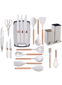 Buy 14-Piece Silicone Kitchen Cooking Utensils Set with Wooden Handle, BPA Free and Storage for Nonstick Cookwares in Saudi Arabia