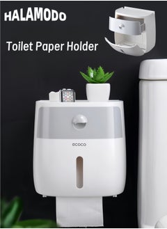 Buy Toilet Paper Holder with Drawer & Phone Holder Toilet Paper Storage Box Wall Mounted Waterproof Bathroom Paper Holder No Drilling Paper Roll Dispenser Large Capacity Tissue Holder (White) in Saudi Arabia