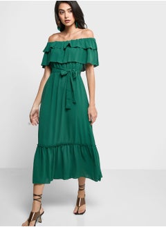 Buy Ruffle Detail Bardot Dress in UAE