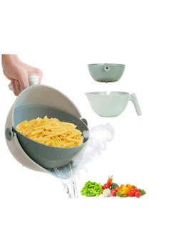 Buy Kitchen Colander Rotating Washing Basket, 2 in 1 Double-Layer Vegetables Washing Basket with Handle 2-Qt for Fruits Vegetables Pasta Noodles, BPA Free Plastic Detachable (Pleasant Teal) in UAE